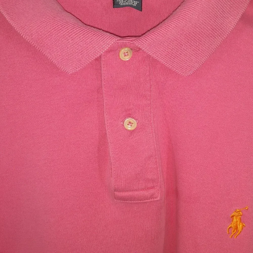 Polo Ralph Lauren Adult Mens L Large Pink Short Sleeve Shirt Orange Pony